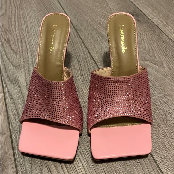 LEMONADE Pink Rhinestone Square Toe Mule Heels Size 9 - Picture 2 of 9